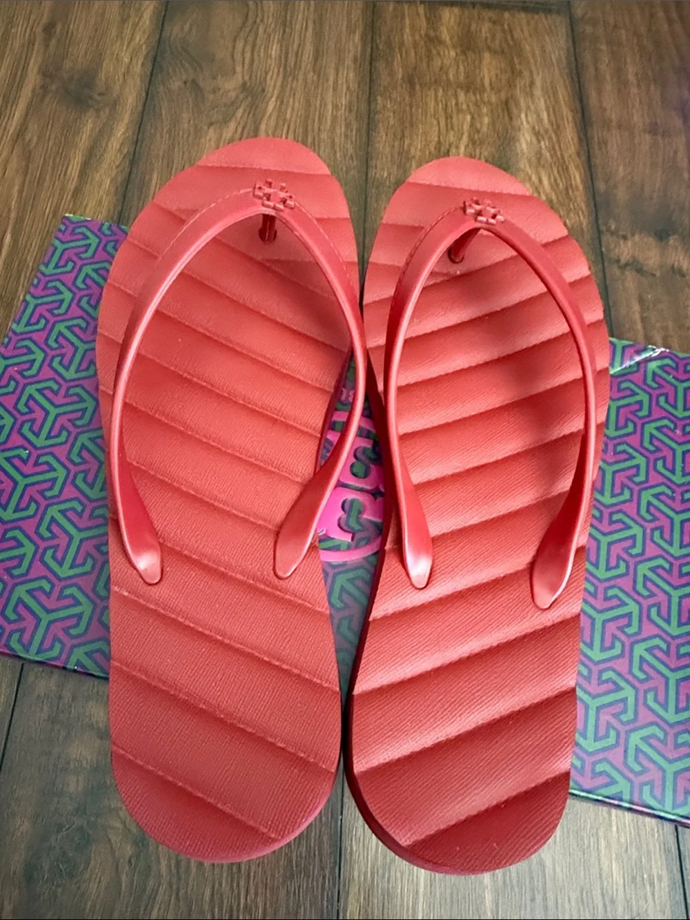 Tory Burch Tory Red Quilted Logo Flip-Flop Sandals